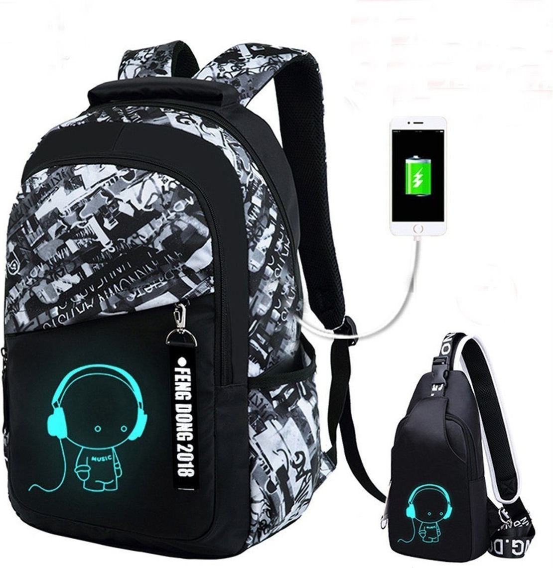 DTC GmbH Schulrucksack , Schulranzen-Set (Schulranzen + kleiner Schulranzen) Schwarz