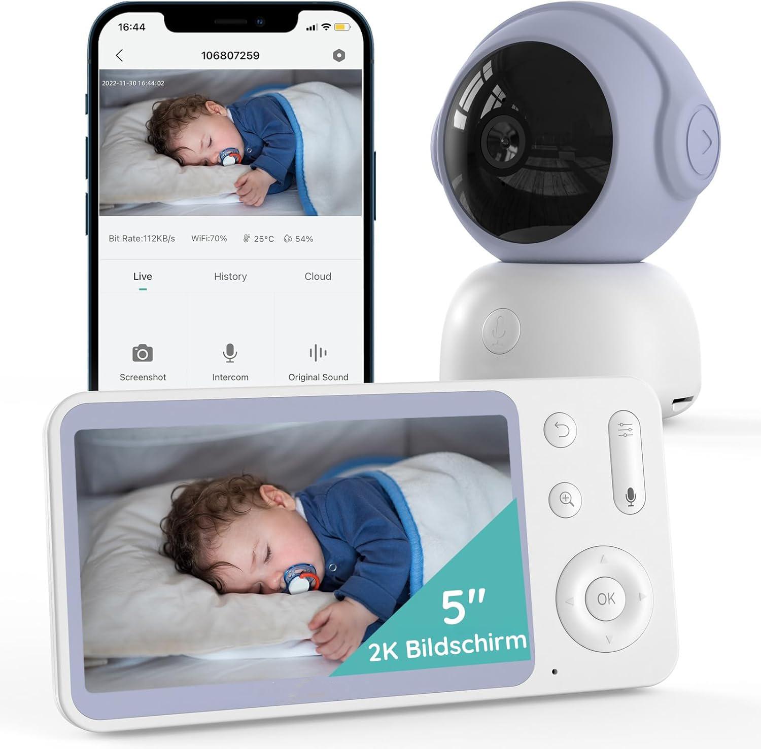 Avylet Babyphone mit Kamera und App 2K/3MP IR-Nachtsicht PTZ 360 Grad Bewegungsverfolgung Sichere Datenschutz 5