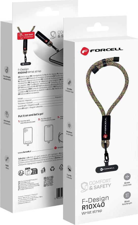 FORCELL F-DESIGN R10X40 šnúrka na telefón na zápästie s nastaviteľnou dĺžkou (max. 20 cm v slučke) zelená ružová fialová