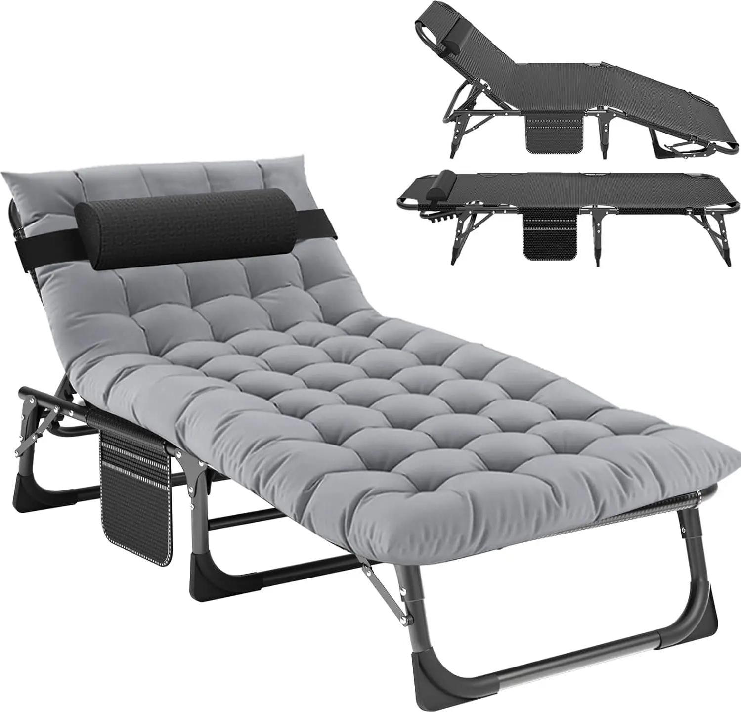 Kempingové lehátko - Skladacie plážové lehátko s matracom - Železný rám - 186 × 70 × 45 cm - 1 kus - Svetlosivá