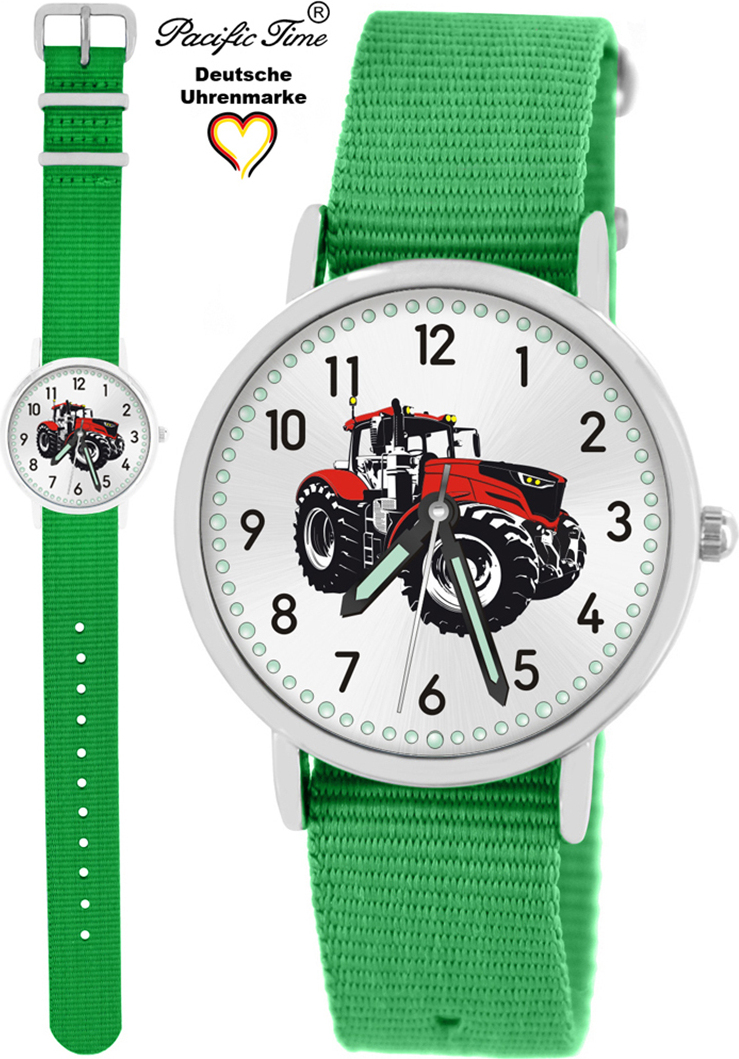 Pacific Time Kinder Armbanduhr Traktor Trecker rot Wechselarmband grün 87665