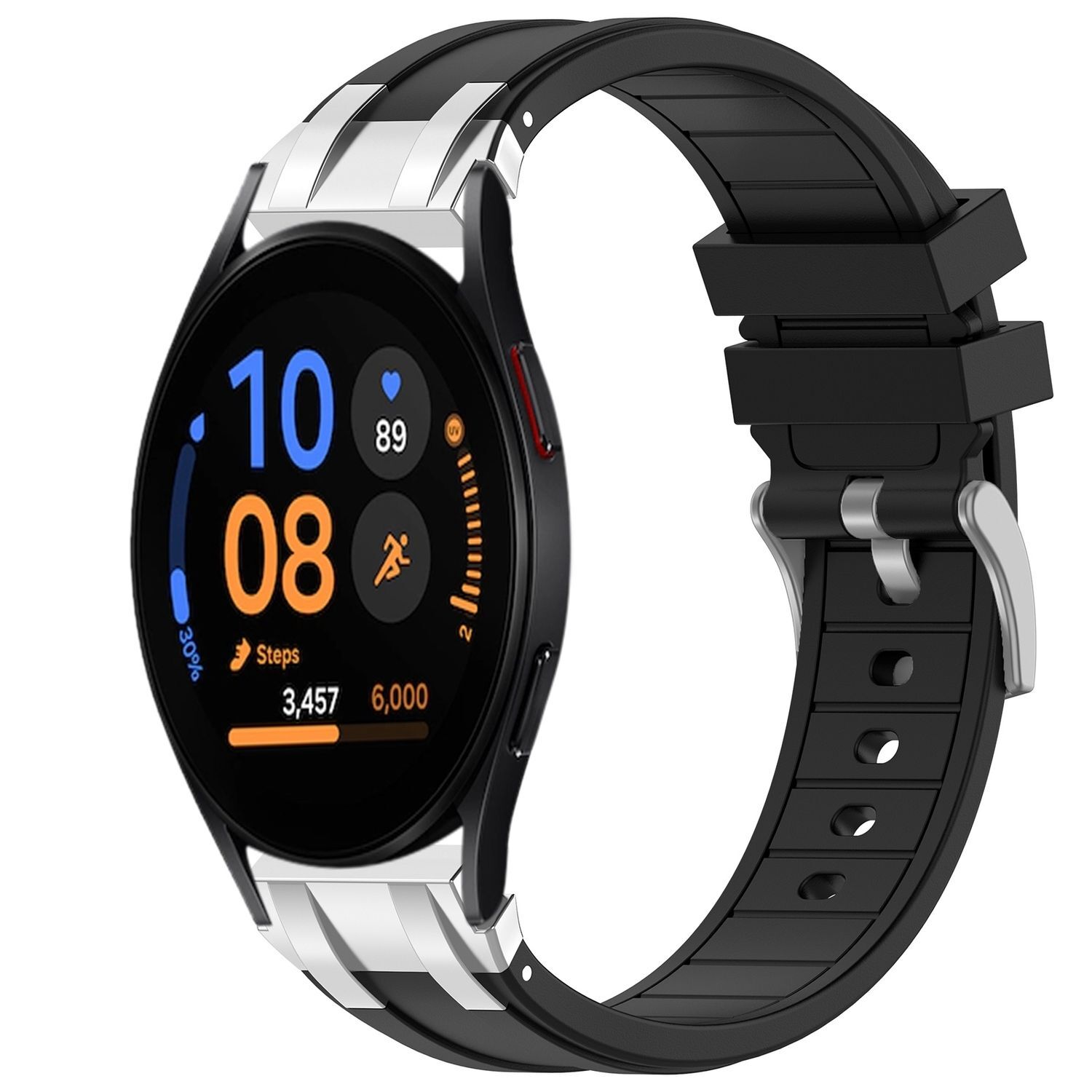 Pre Samsung Galaxy Watch FE 40 mm Silikónová rýchloupínacia strieborná pracka Náhradný pás na ruku Black
