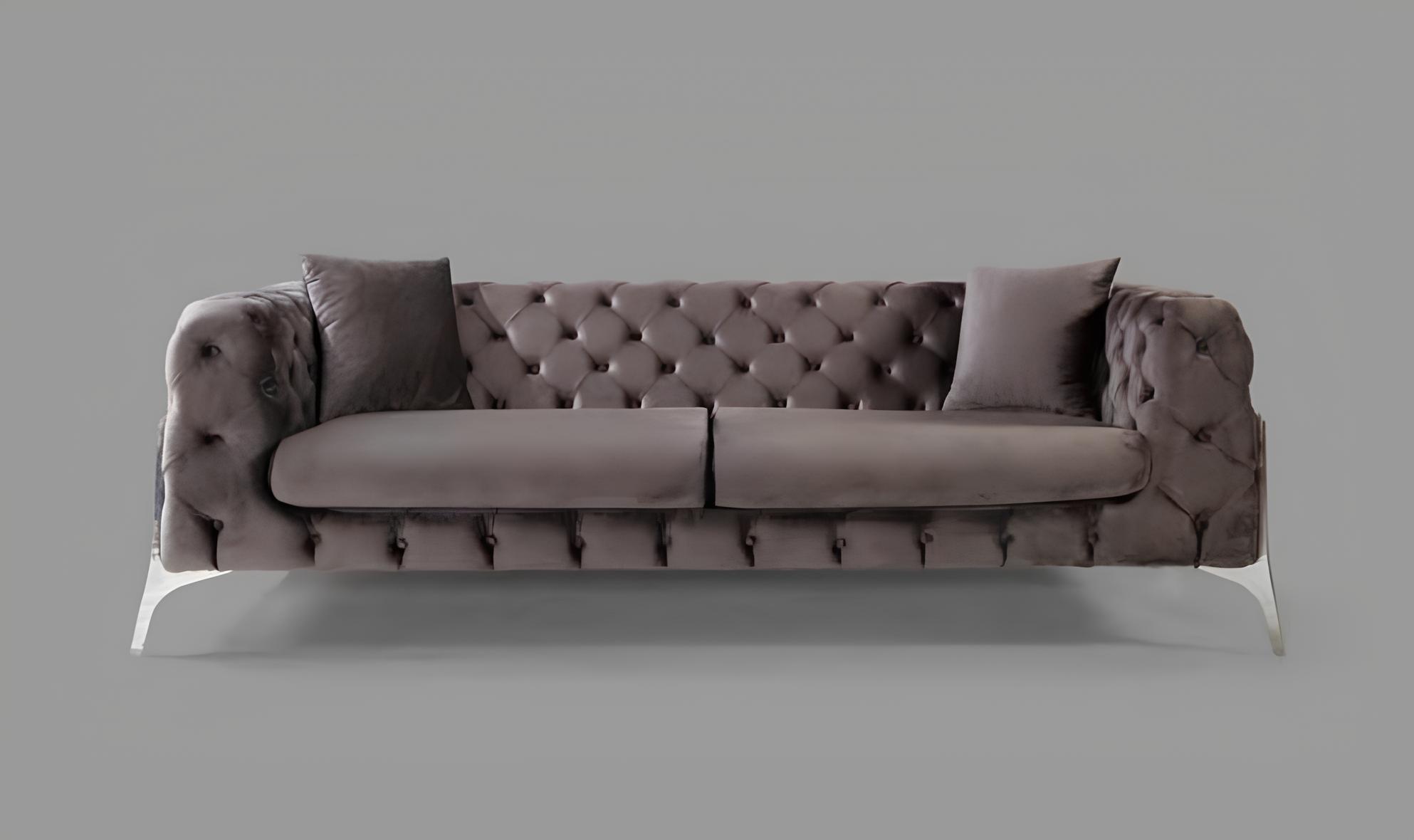 Wohnzimmer Sofa 3-Sitz Sofas Sitz Chesterfield grau Textil Polster Sitzpolster