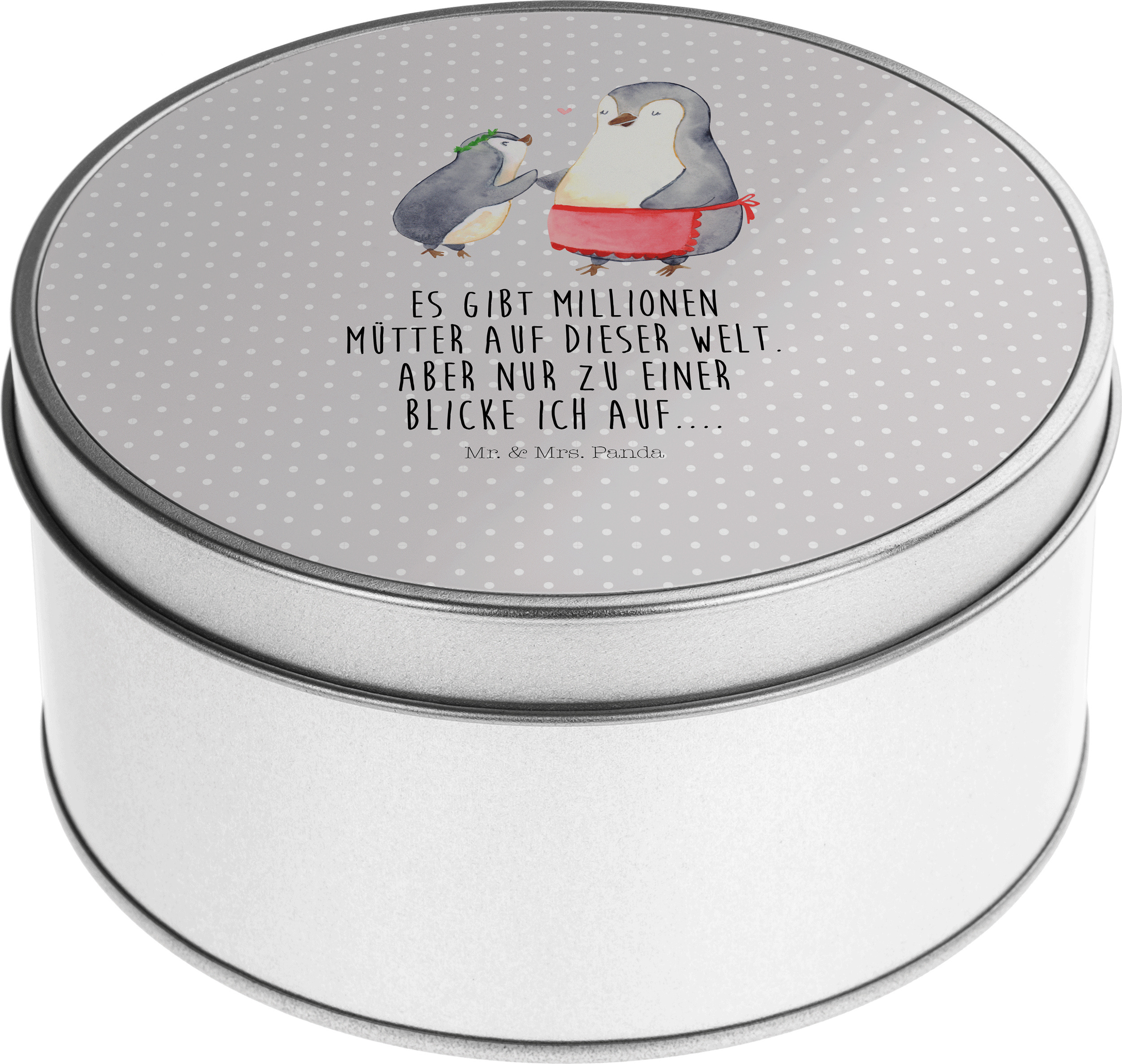 Mr. & Mrs. Panda Teedose Pinguin mit Kind - Grau Pastell - Geschenk, Mutti, Kaffeedose, schmuckdosen, Muttertag, Vorratsdosen, keksdosen, Vorbild Mama, Aufbewahrungsdose PD-1069684-STANDARD