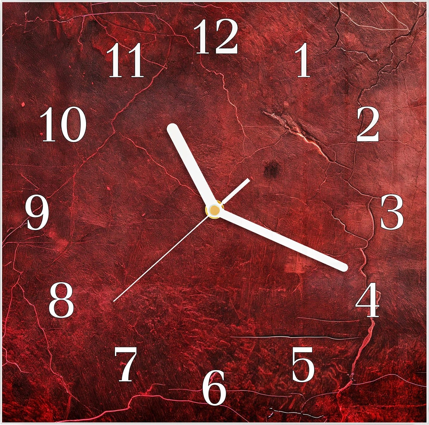 Primedeco Wanduhr aus Glas mit Motiv Rote Struktur- 30 x 30 cm - inkl. Aufhängesystem