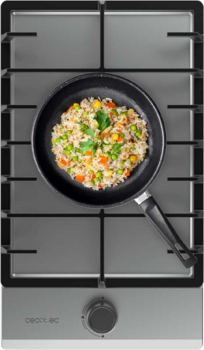 Plynová varná doska, 1 horák, dizajn z nehrdzavejúcej ocele, liatinový plný gril, výkon 3,5 kW, horák wok s trojitou korunkou, elektrické zapaľovanie, systém bezpečnostných ventilov.