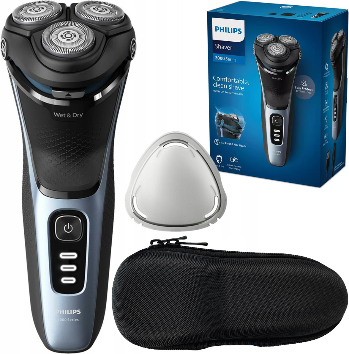 PHILIPS Rasierer S3243/12 + Philips Rasierertasche Schwarz