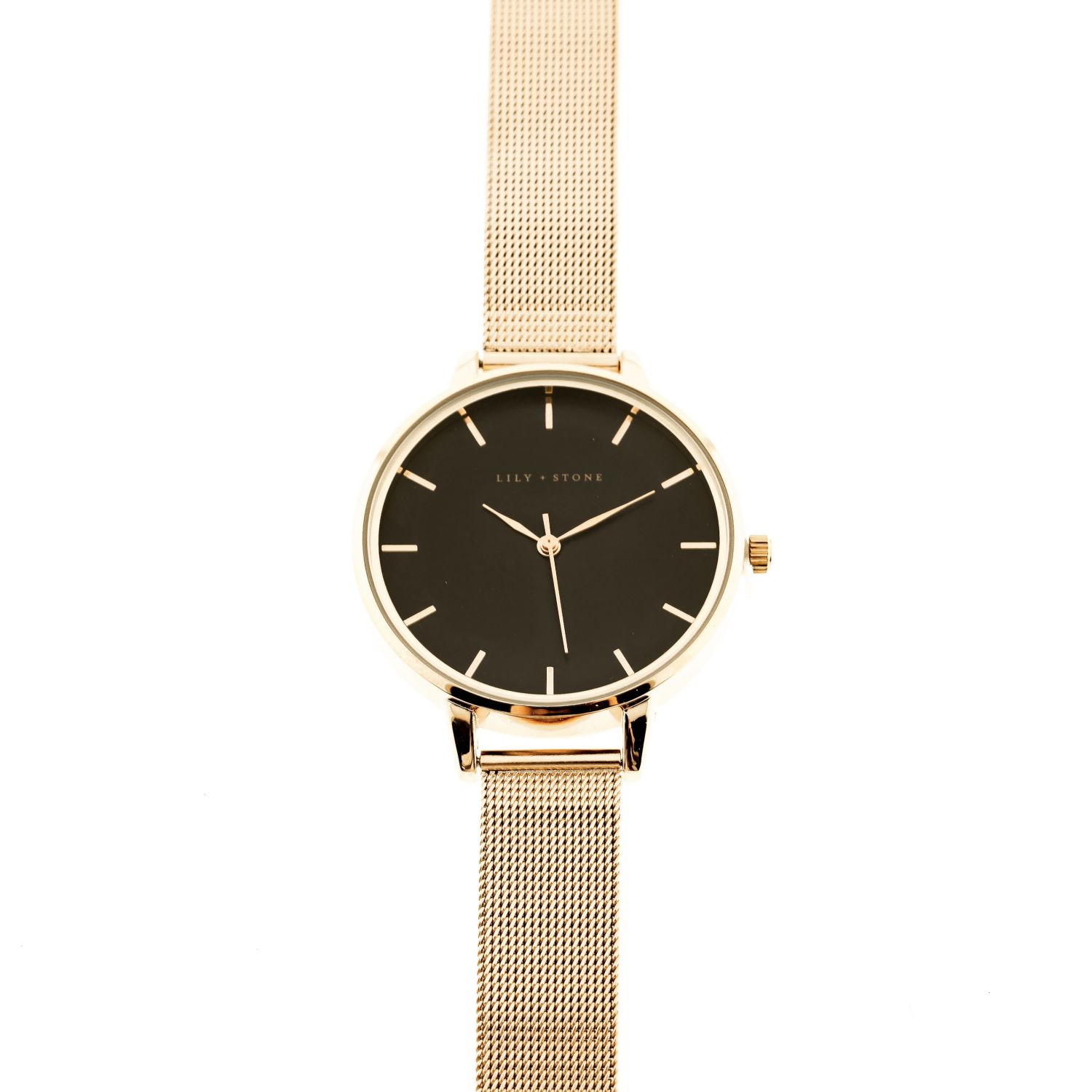 Náramkové hodinky Lily + Stone, čierny ciferník, čierna pracka, zlatý náramok