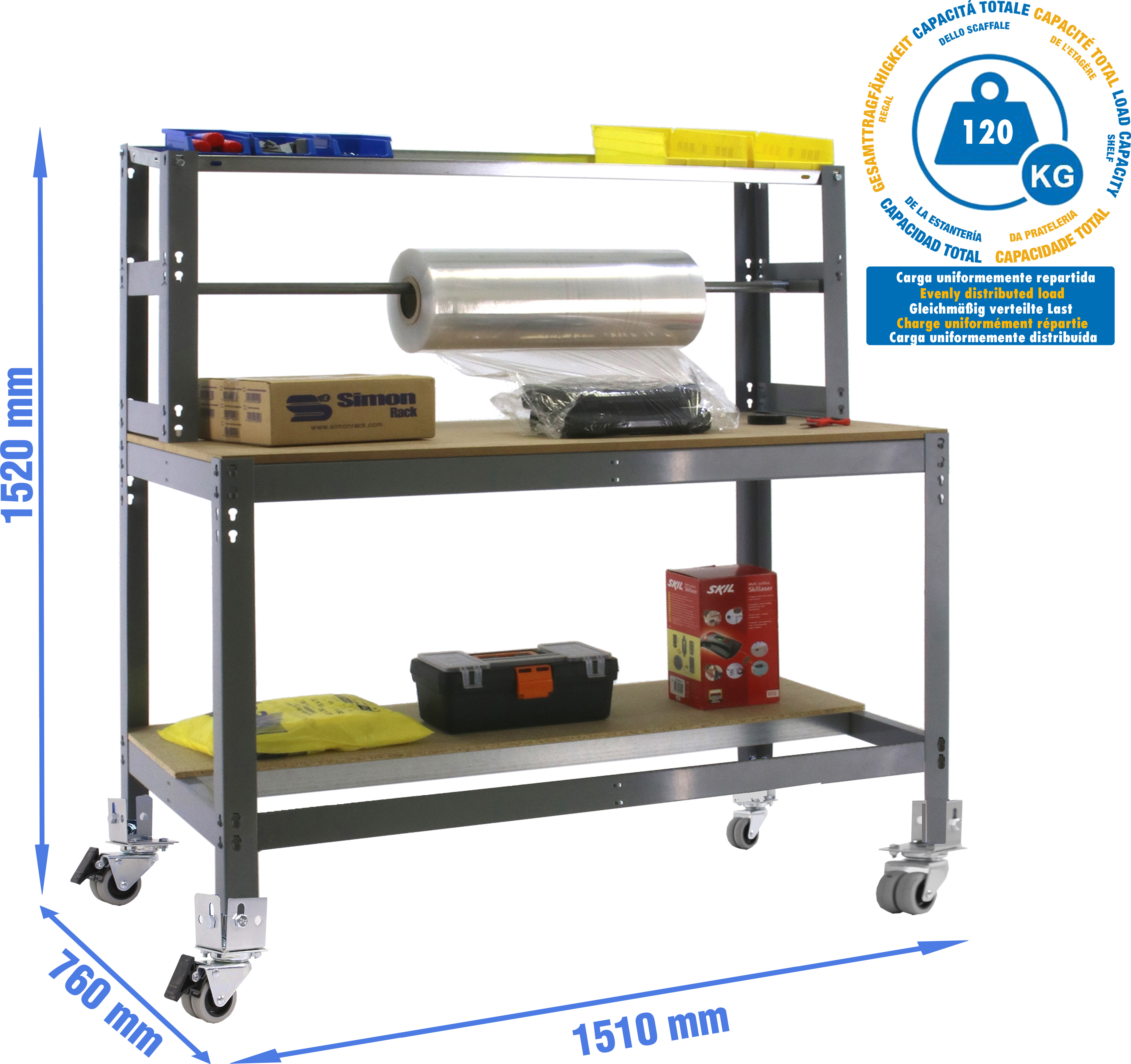 Werkbank ohne Parafuses SIMONWORK MOBILE BT4 1500 CINZA/MADEIRA