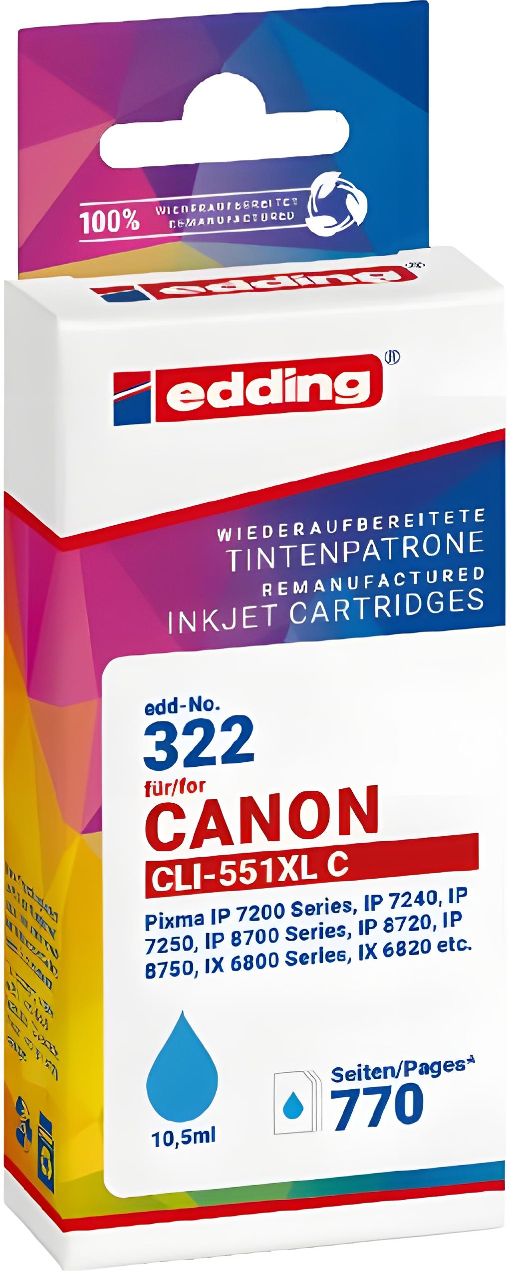 edding 18-322/18-322-01 edding EDD-322  cyan Druckerpatrone kompatibel zu Canon CLI-551 XL