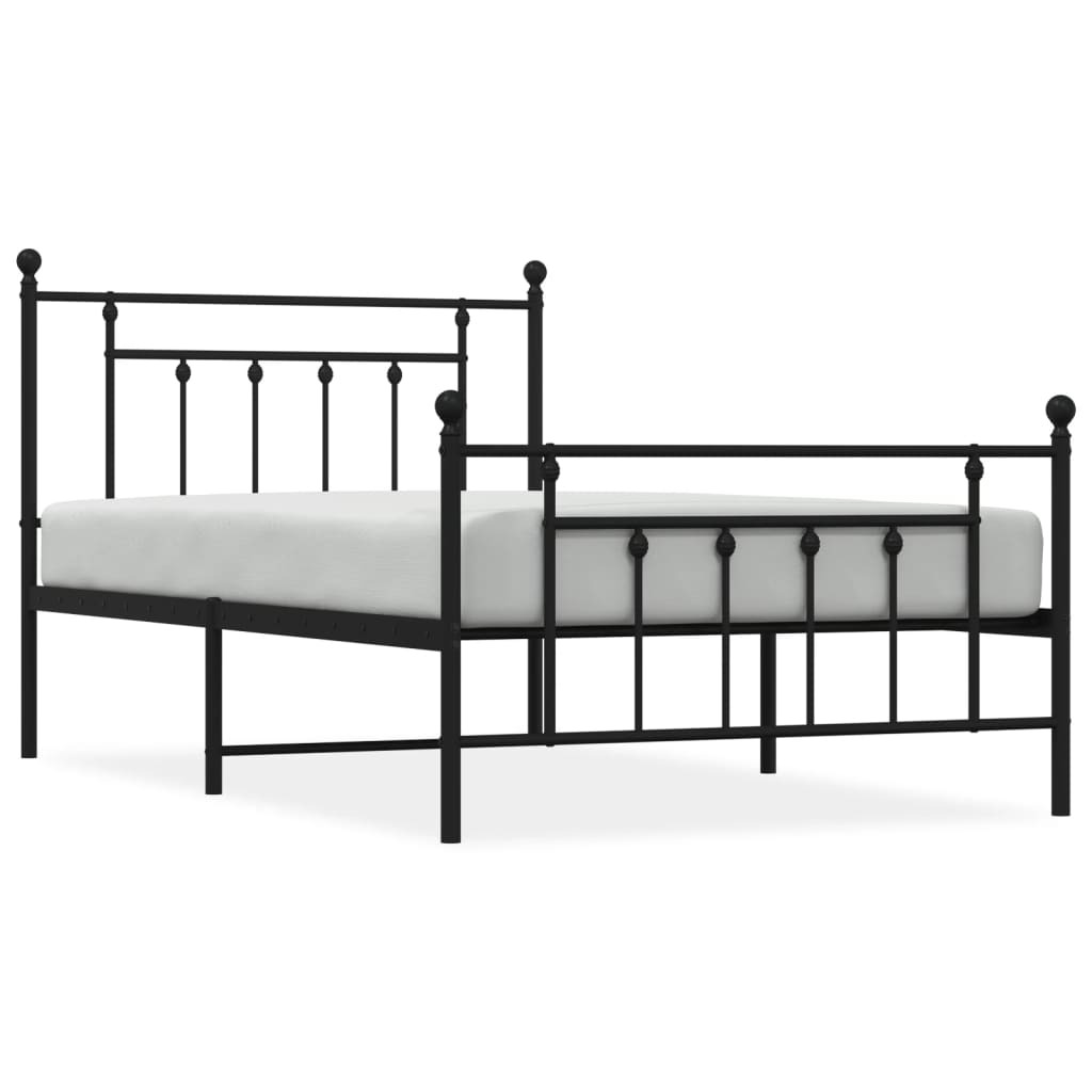 VidaXL Cadre Lit Métal Double 140x190cm Avec Tête Et Pied De Lit - Sommier à Lattes Noir Moderne
