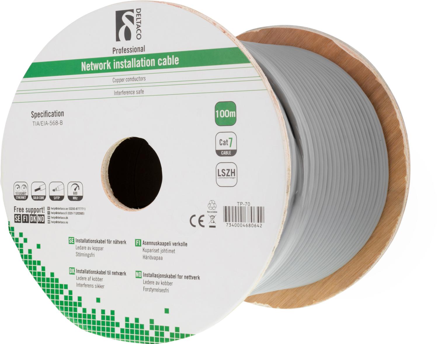 Deltaco TP-70, 100 m, Cat7, S/FTP (S-STP), Grau