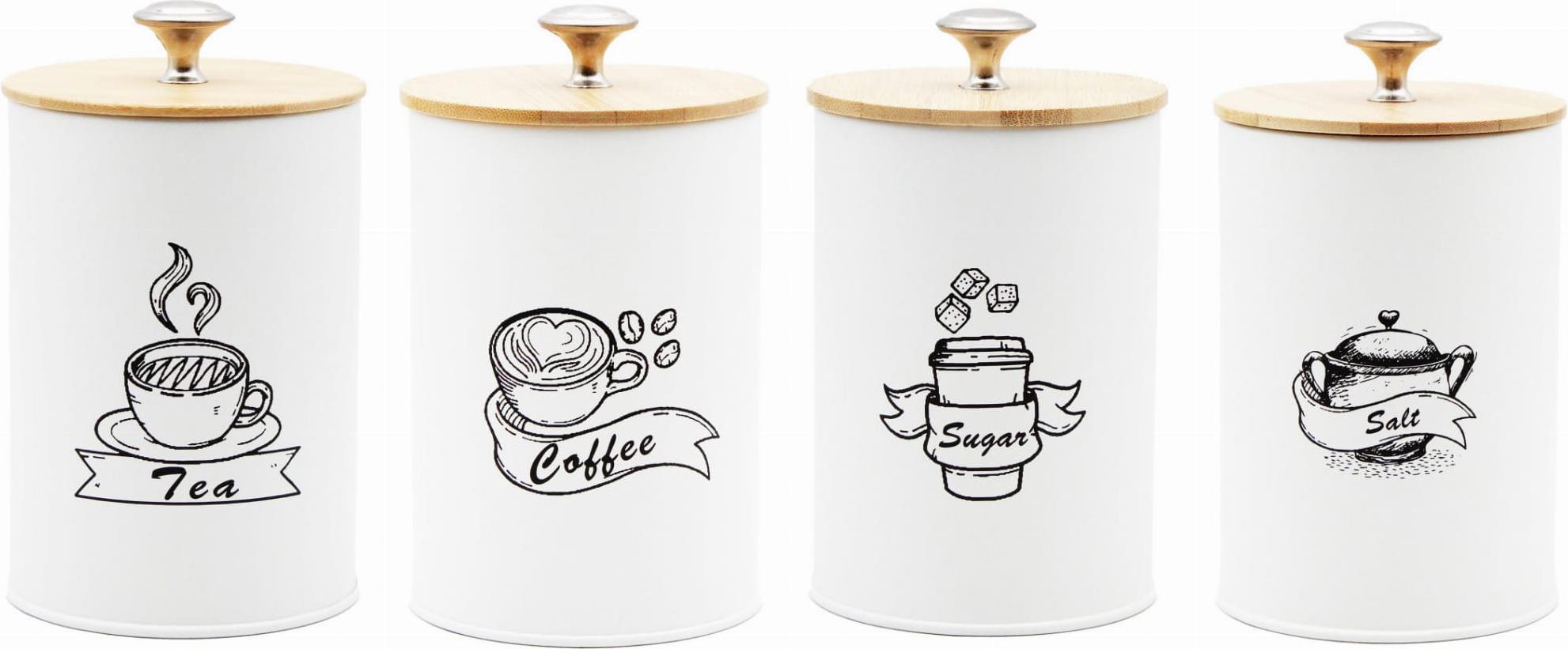 Set Aus 4 Behältern Für Kaffee, Tee, Zucker, Salz, 16X9,5 Cm Brunbeste Bb-2674 (Aufschrift Eng)