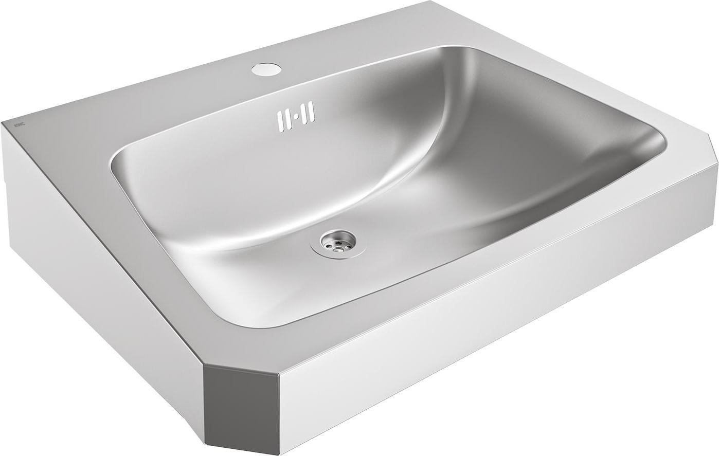 KWC AR Einzelwaschtisch, ANIMA, Edelstahl, 600x150x480 mm, m. Überl., m. Hahnl. 2000103766