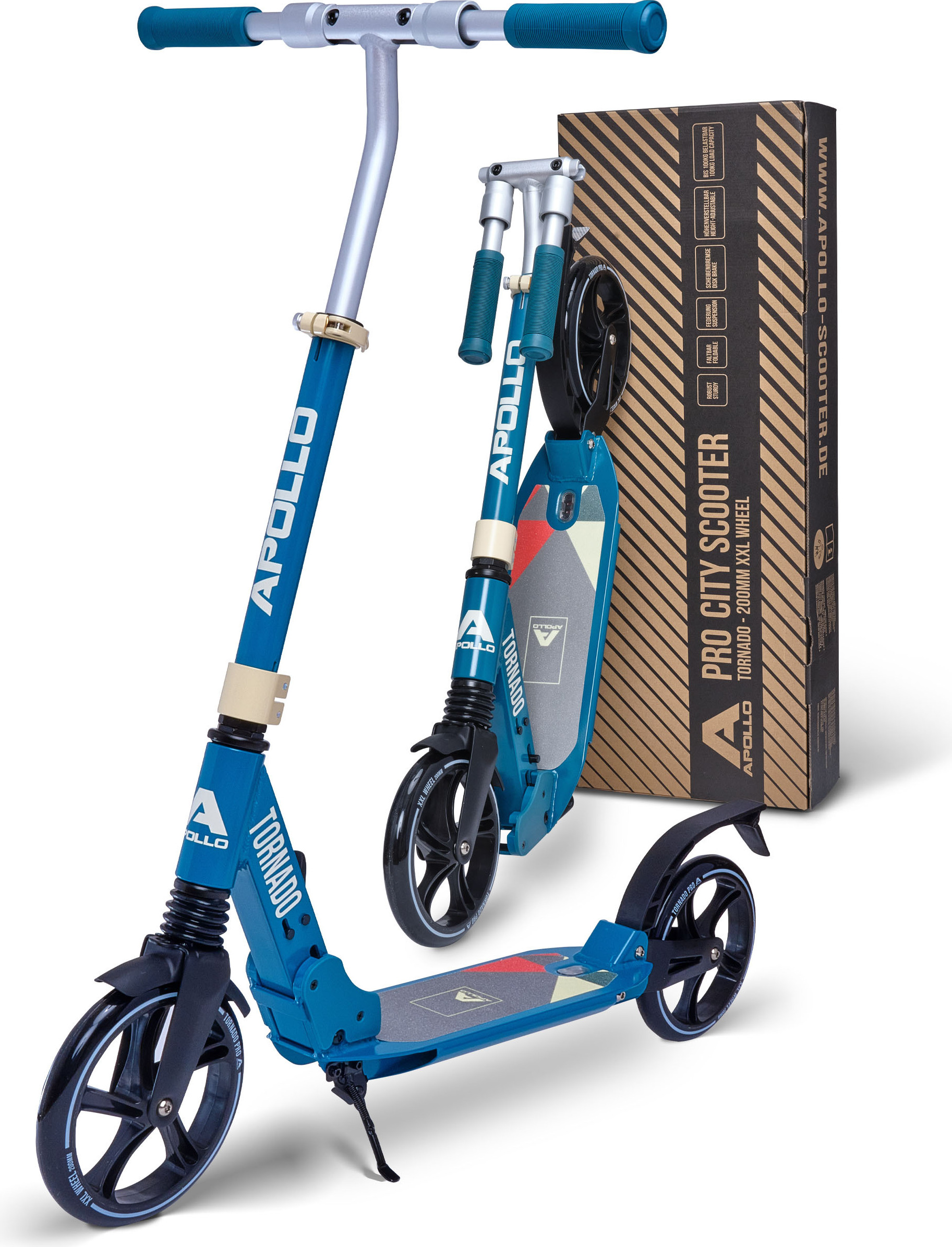 Apollo High End Scooter Erwachsene - Tornado | Cityroller Kinder ab 7 Jahre mit Bremse und Federung | City Roller für Erwachsene klappbar und höhenverstellbar | Tretroller für Erwachsene und Kinder - türkis 11385