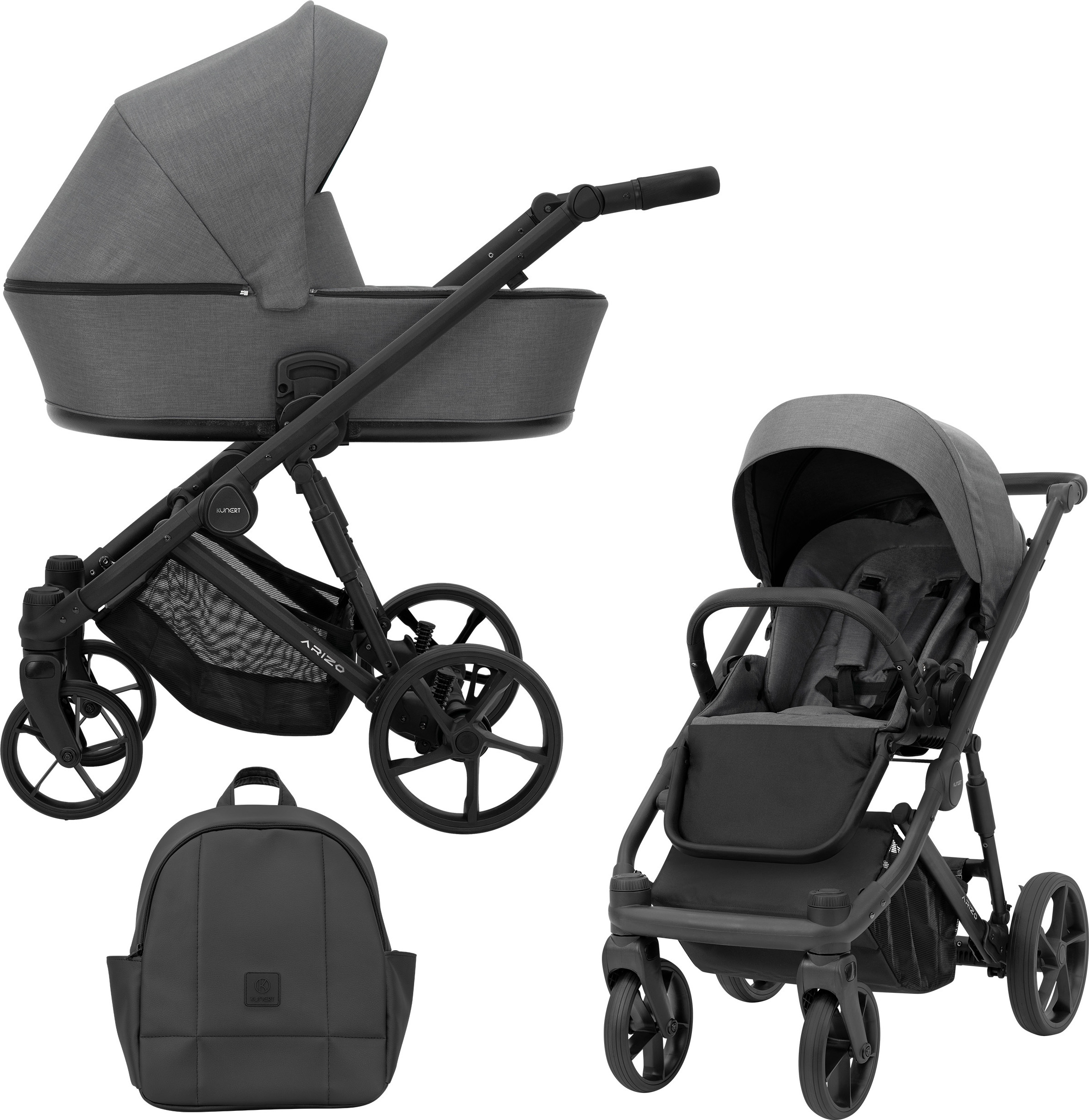 Kinderwagen ARIZO Sportwagen Babywagen Babyschale Komplettset Kinder Wagen Set 2 in 1 Graphite, Rahmenfarbe: Schwarz)