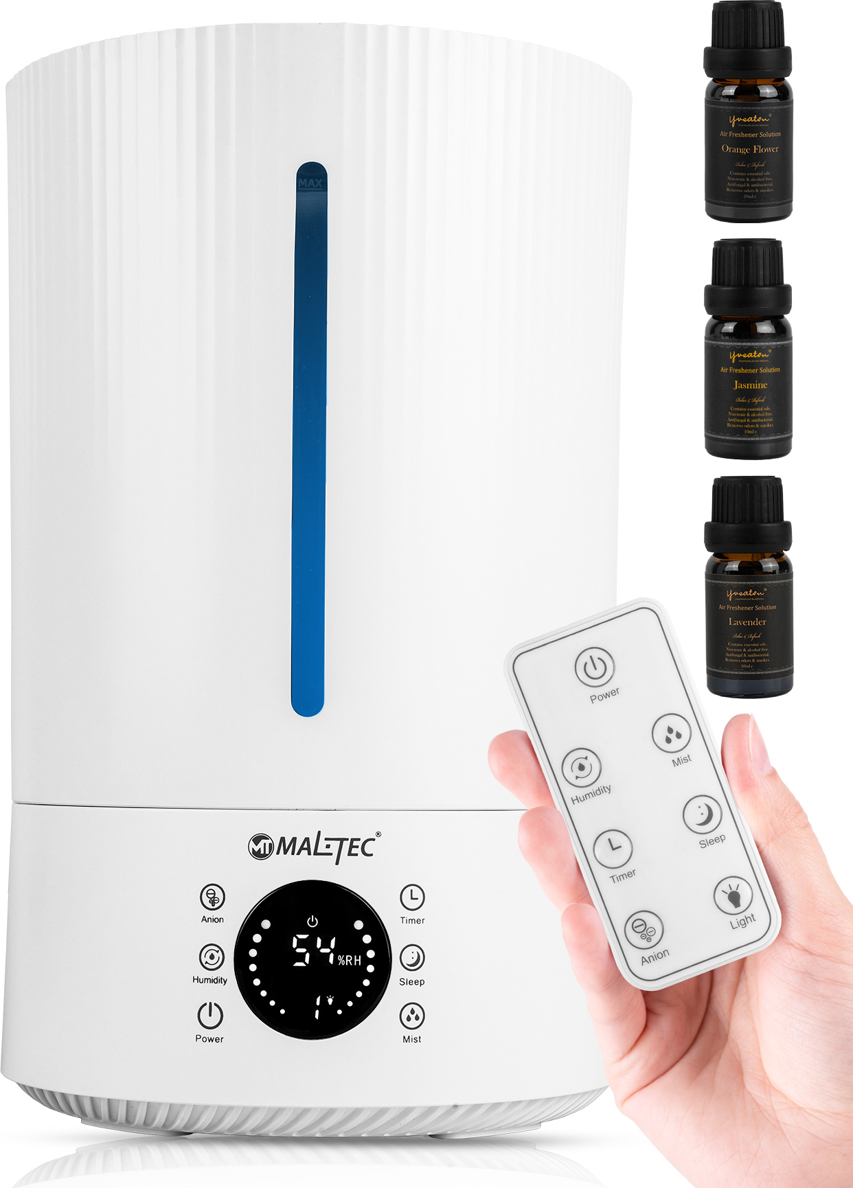 Luftbefeuchter mit Ionisator Diffusor 25W Maltec WT5000ION mit Ölen Ultraschall bis 35m2 effizient 300ml/h leise Betrieb 5L Wassertank