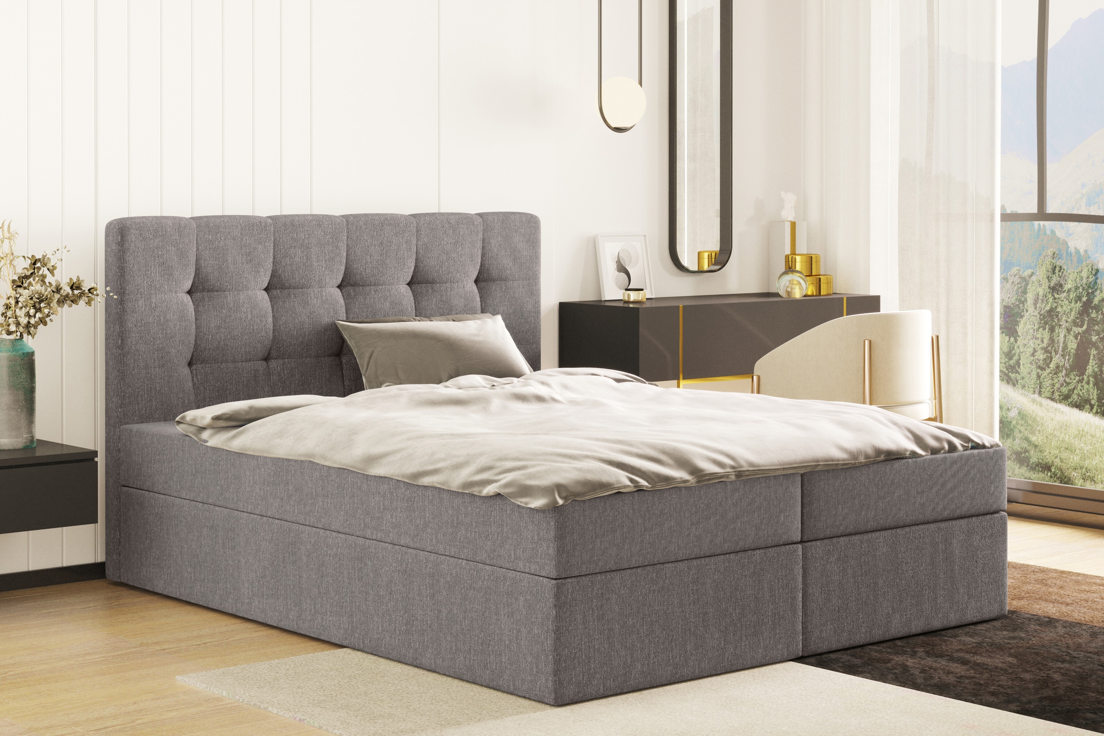 Skriňová posteľ s matracom a podstavcom pod posteľ, LUDANO posteľ na spanie 180 cm x 200 cm látka Cosmic grey