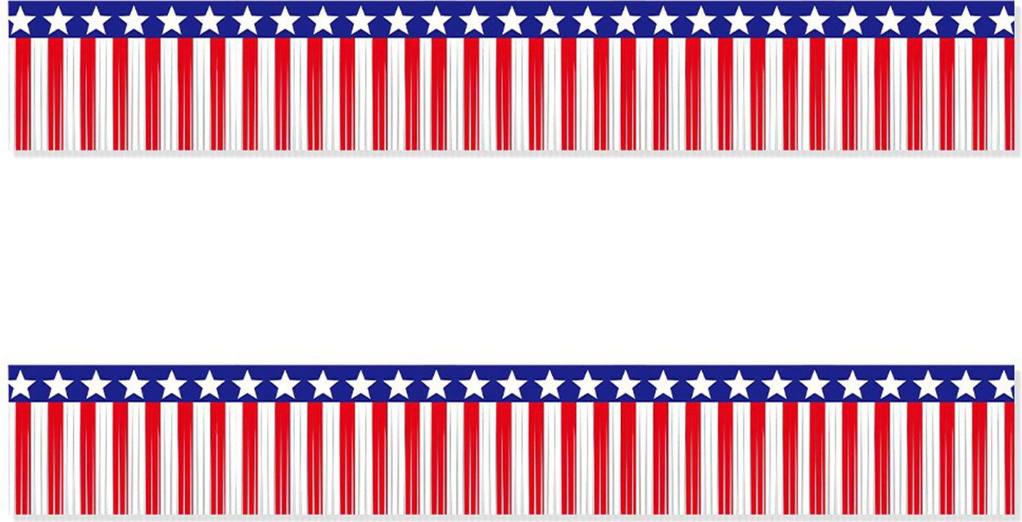 Essen 2 Stück Fransenbanner mit Sternen und Streifen zum 4. Juli, patriotische Party-Wandbehang, Luftschlangenvorhänge für die Dekoration des Nationalfeiertags der Unabhängigkeit 4433815@Essen