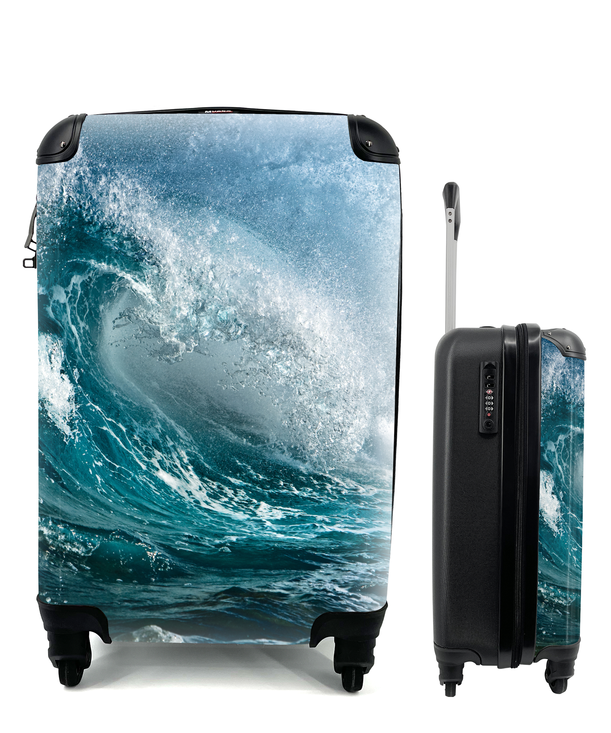 MuchoWow® Koffer Handgepäck Trolley Rollkoffer Kleine Reisekoffer mit 4 Rollen - Meer - Golf - Wasser - Cabin Size < 55x40x23 cm & 55x40x20 cm - Fotokoffer - Kabinenkoffer - Boardgepäck - Reise-Box - Reisekoffer - Reisegepäck - Koffer mit Bild - Trolley für Kinder 68|891494973