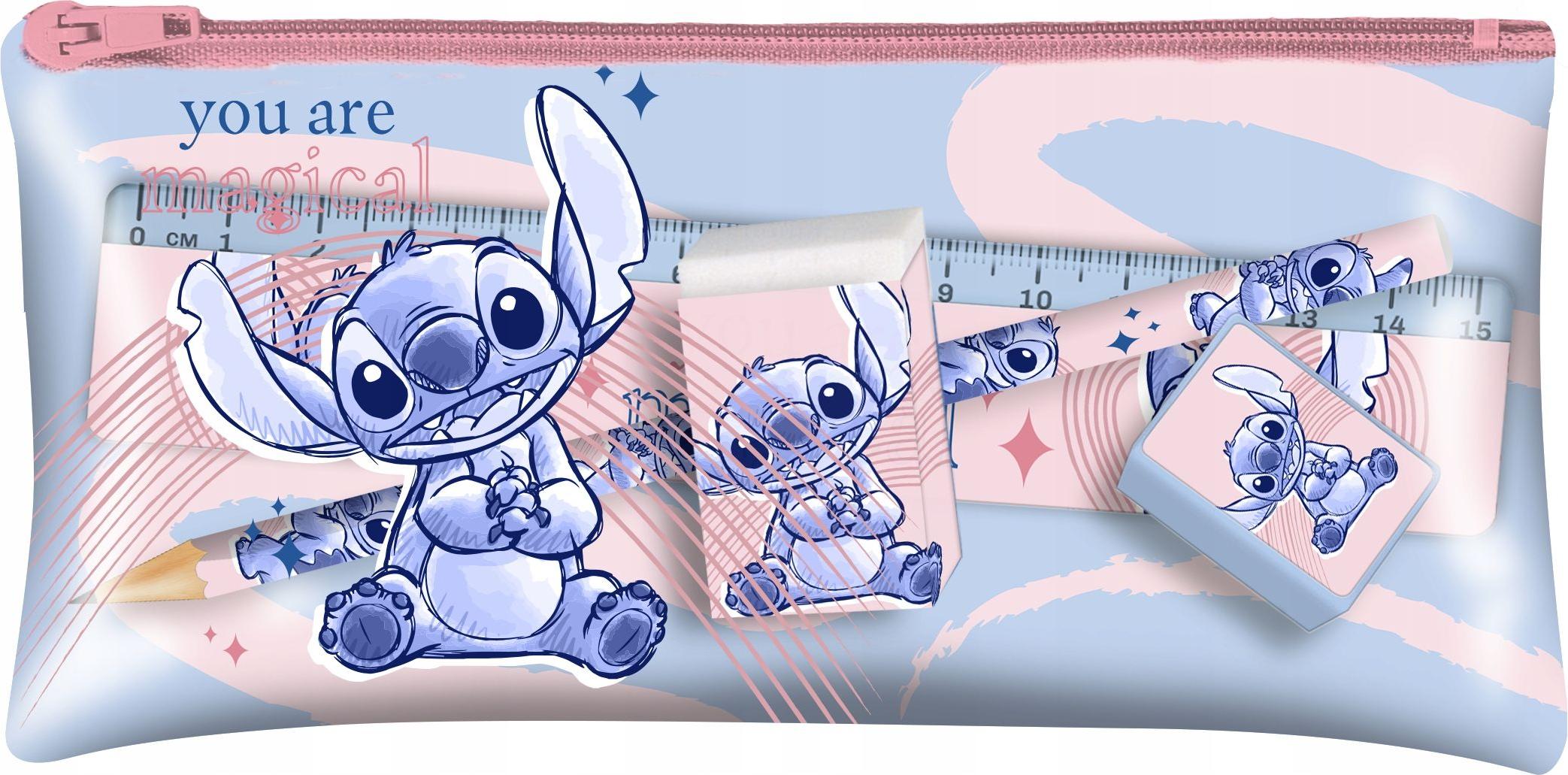 Kids Euroswan | Federmäppchen Lilo&Stitch - 18 x 9 cm - Bunt - Mit 4 Schulutensilien - Original Lizenzprodukt T-366