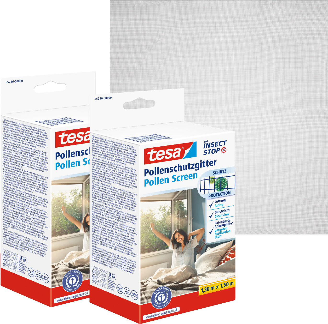 2x tesa Pollenschutzgitter Fenster ohne Bohren grau 98% Pollenschutz 55286-00500-02