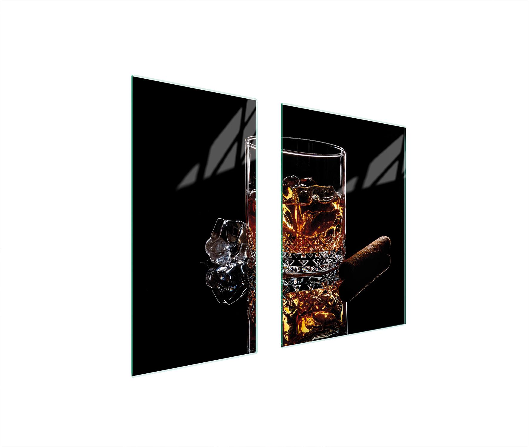 TMK ArtDeko Herdabdeckplatten 2 teilig 75x52 Ceranfeld Abdeckung Glas Schneidebrett Getränk Schwarz