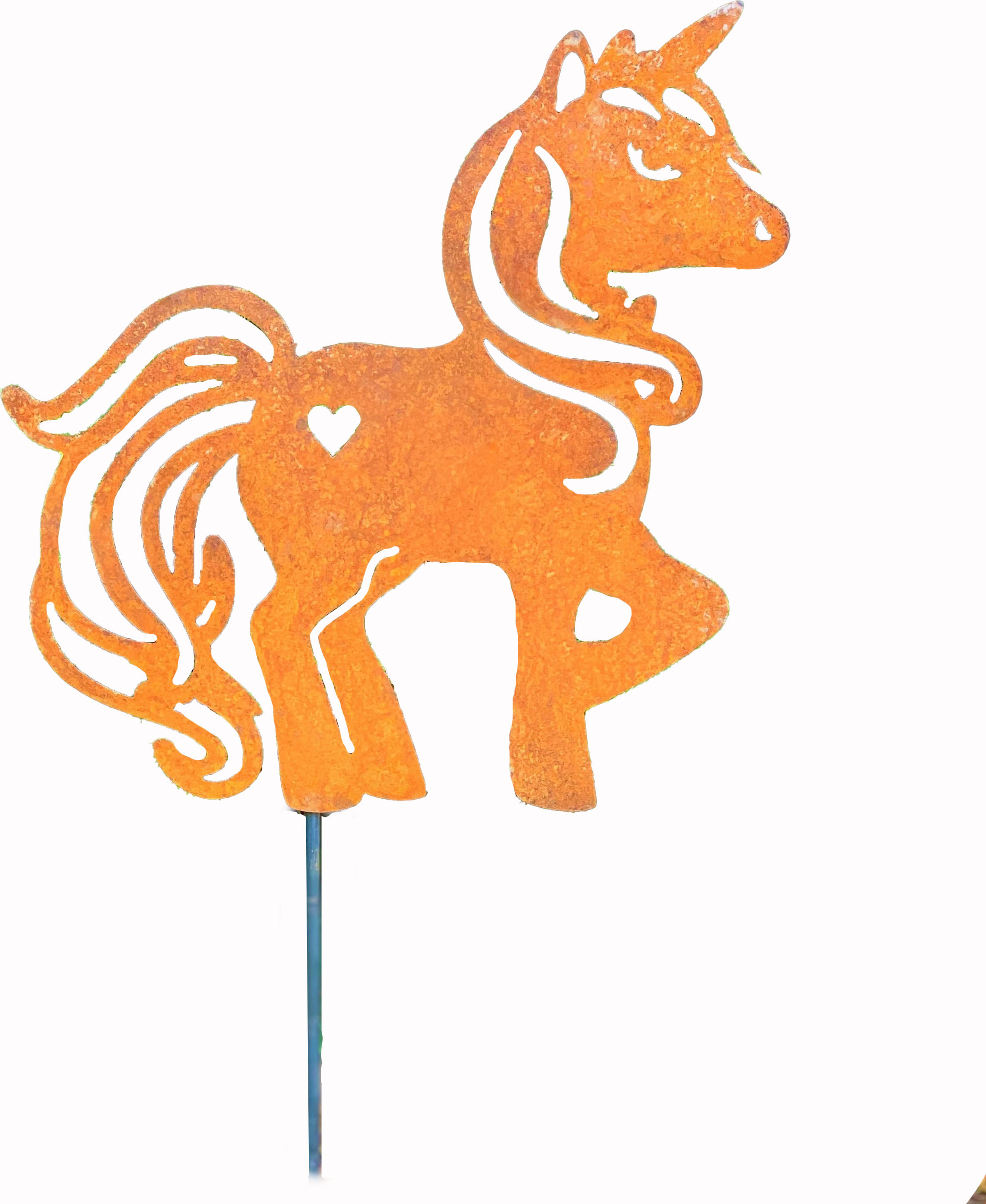 D&L Lasertec Edelrost Einhorn Gartendeko Pony Gartenstecker mit Stab