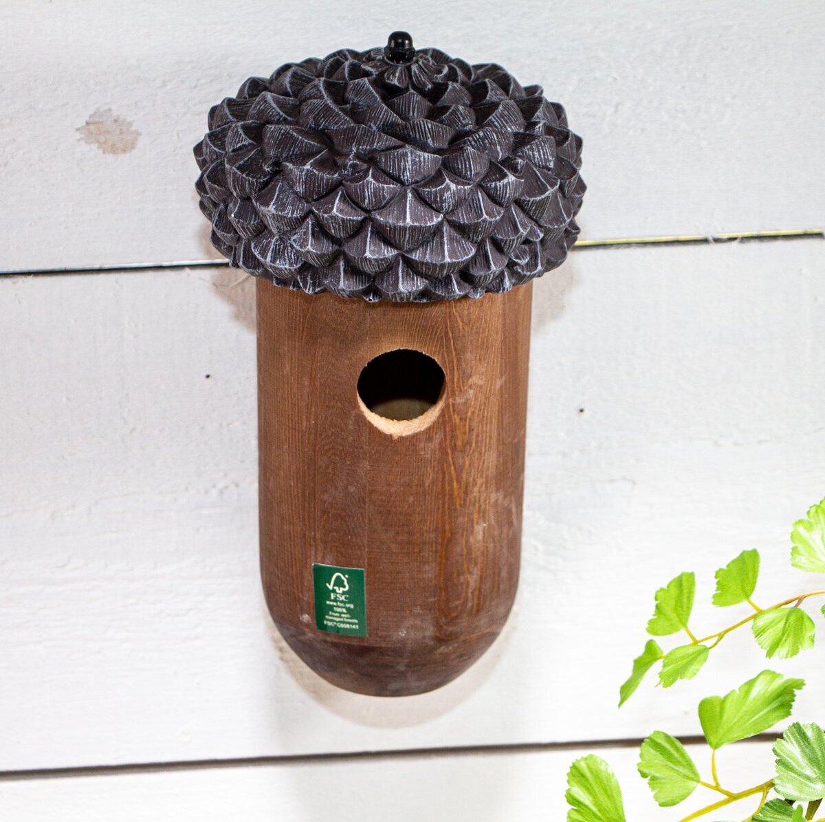 Antikas Nistkasten, Eichelform, Vogel-Nisthilfe | Holz, PVC, Braun | H 25,0 x B 14,5 cm