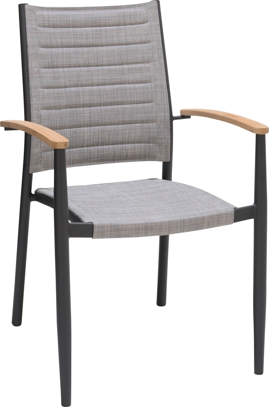 Gartenstuhl - Anthrazit - Hellgrau - Textilen - Aluminiumrahmen - Teakholz - stapelbar