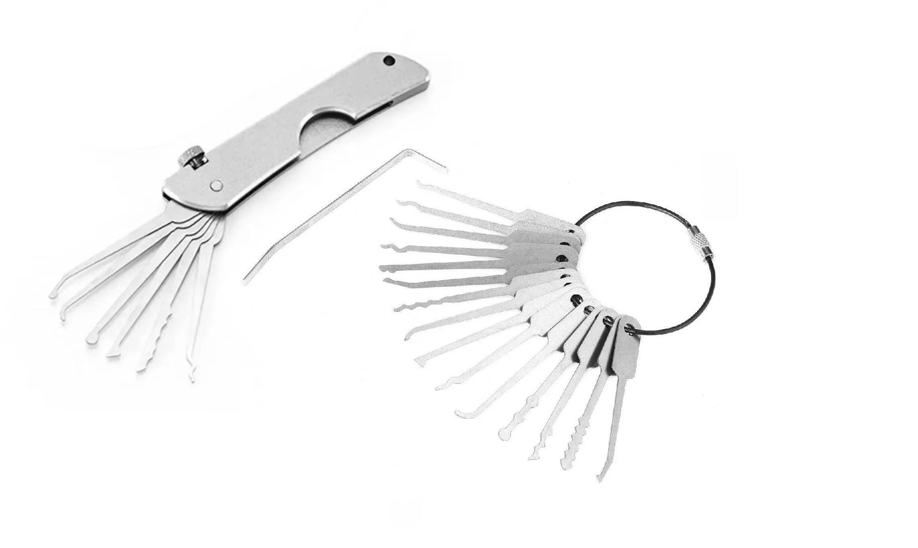 UBNFRK Lockpick Set 21-teilig – Dietrich Übungsset aus Edelstahl, faltbar, für Hobby & Training- silber LPS-21s