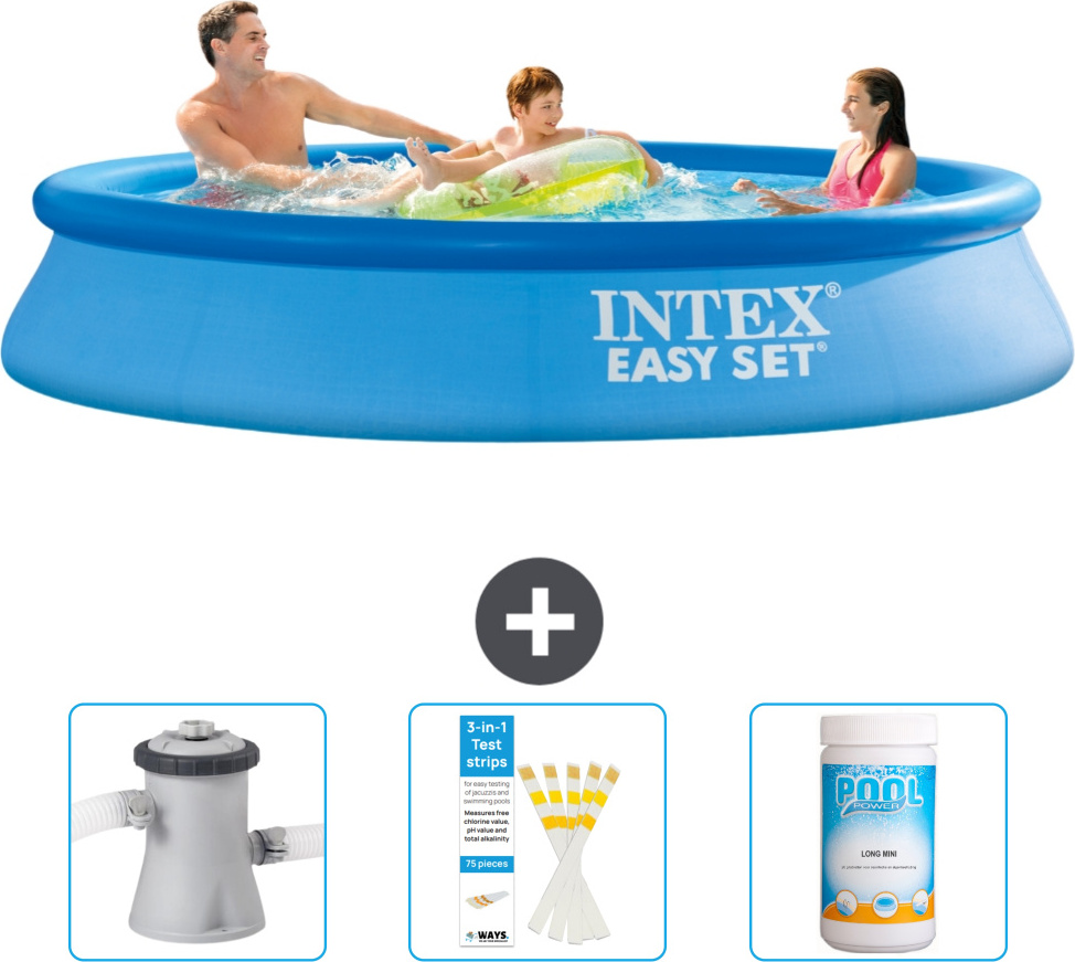 Okrúhly nafukovací bazén Intex Easy Set - 305 x 61 cm - modrý - súčasťou balenia je filtračné čerpadlo pre bazén - testovacie prúžky - chlór
