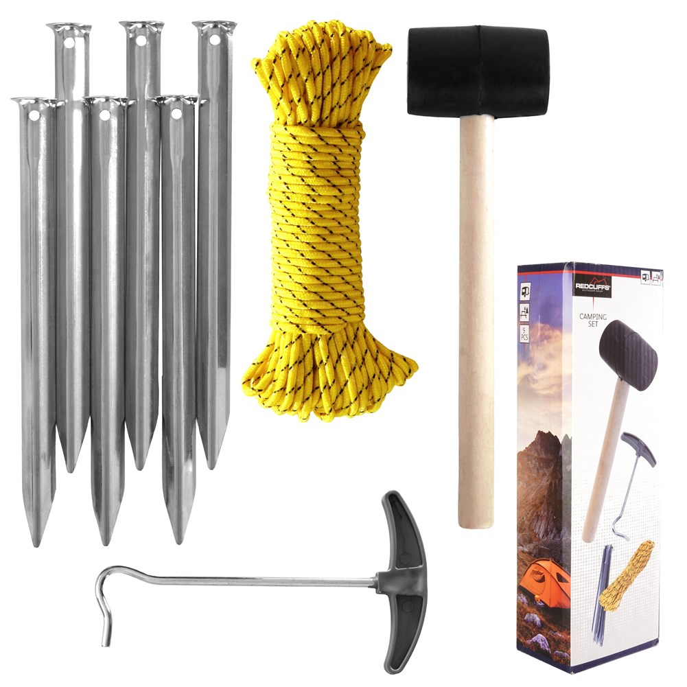 Redcliff Campingzubehör Zeltzubehör Heringe Hammer Leine Haken 9-teiliges Set 489098