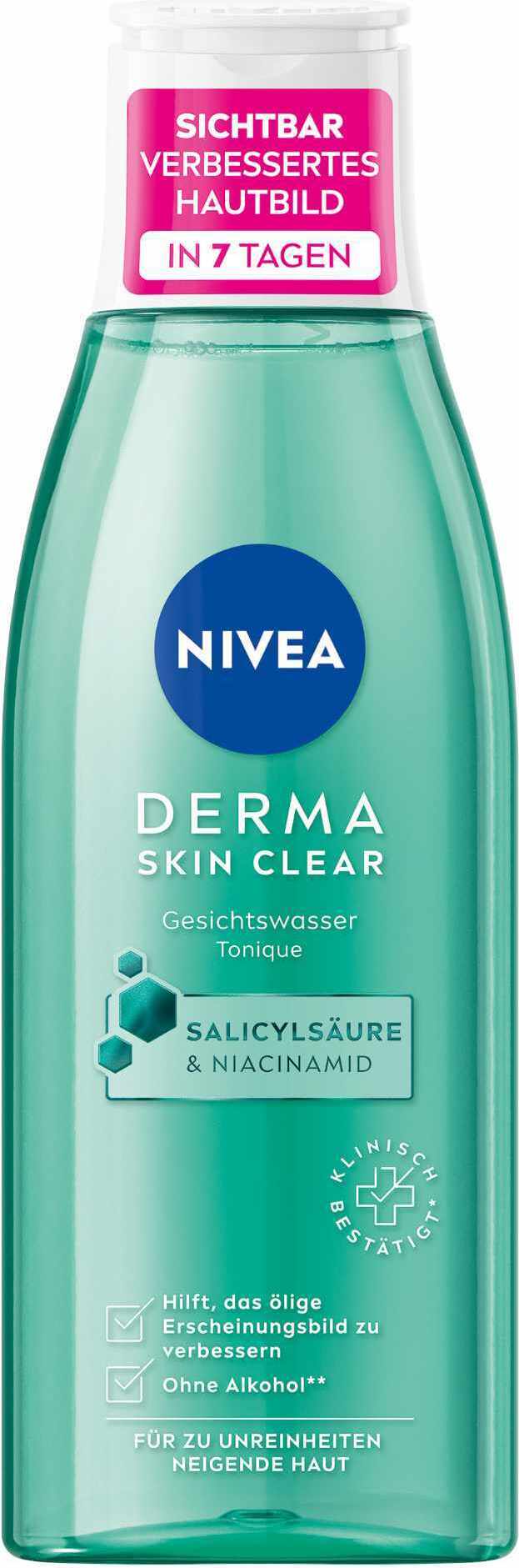 NIVEA Derma Skin Clear, Reinigendes Tonikum, Unisex, ölige Haut, Problemhaut, Anti-Makel, Anti-Mitesser, Reinigend, Mattierend, Feuchtigkeitsspendend, Flasche, Aqua, Methylpropanediol, PEG-8, Glycerin, PEG-40 Hydrogenated Castor Oil, Sodium Hyaluronate,... 98758.100.AB.02, Art.-No. 98758