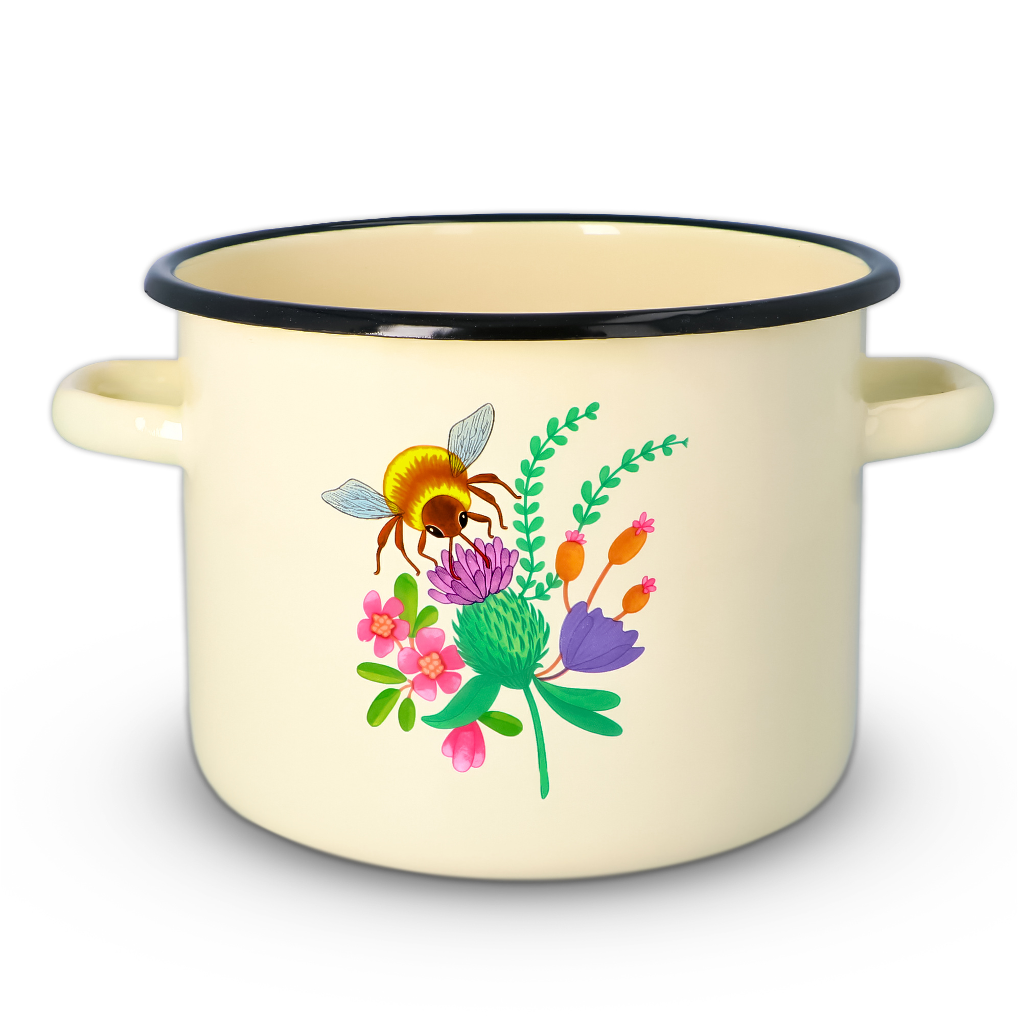 Kuketo | Emaille Kochtopf 4,5 L Mit Griffen – Induktion & Alle Herdarten – Creme Topf Mit Honey Motiv Robust, Hygienisch, Hitzebeständig & Stilvoll 631062
