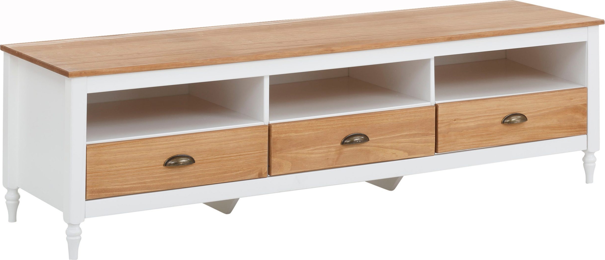 Home TV-Bank >Audhild< in Weiß, MDF/Kiefer - 160x45x45cm (BxHxT) 1300216