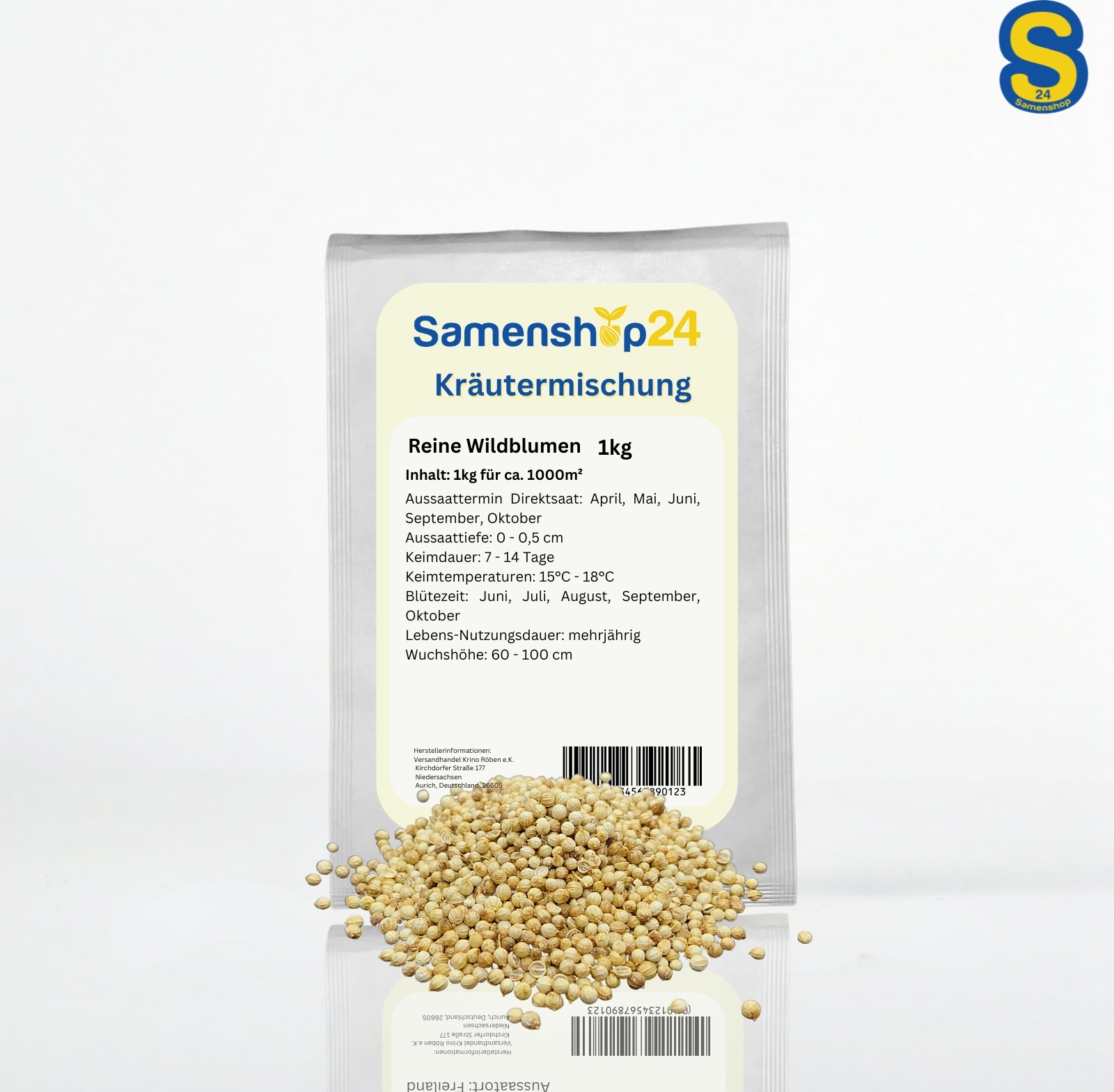 Samenshop24 Reine Wildblumen & Kräutermischung | 1000 g für 1000 m² | Nahrungsquelle für Nützlinge 622708