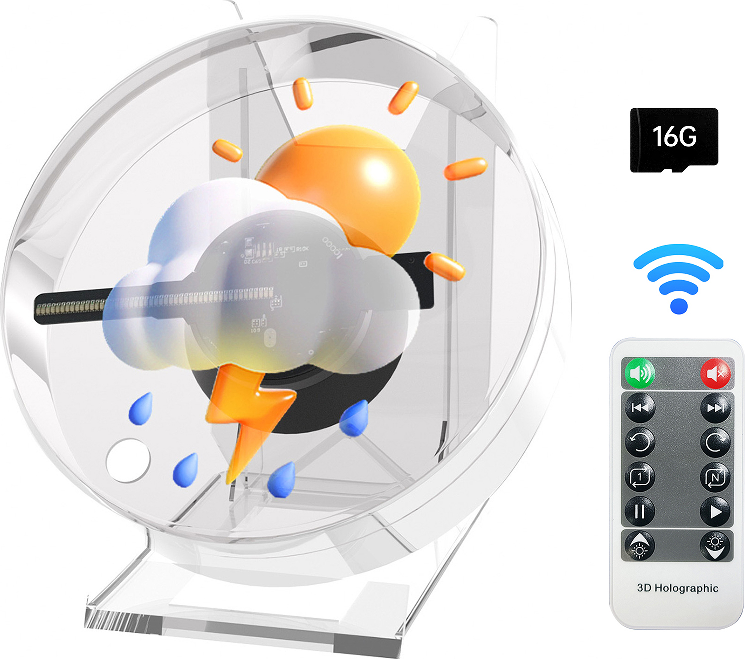 Douself Beamer PD13 3D Hologramm Projektor, HD-LED-Foto-Video-Lüfter , mit 16GB Speicherkarte, Fernbedienung, für Unternehmen Feiertage Unterhaltung Werbung, Display, Ventilator, Werbung, Video-Player