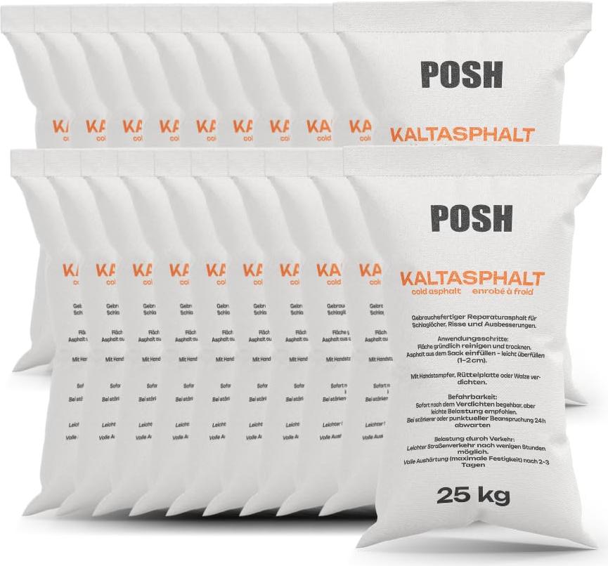POSH Kaltasphalt 500 kg Bitumenmasse 0–8 mm, 20 x 25 kg