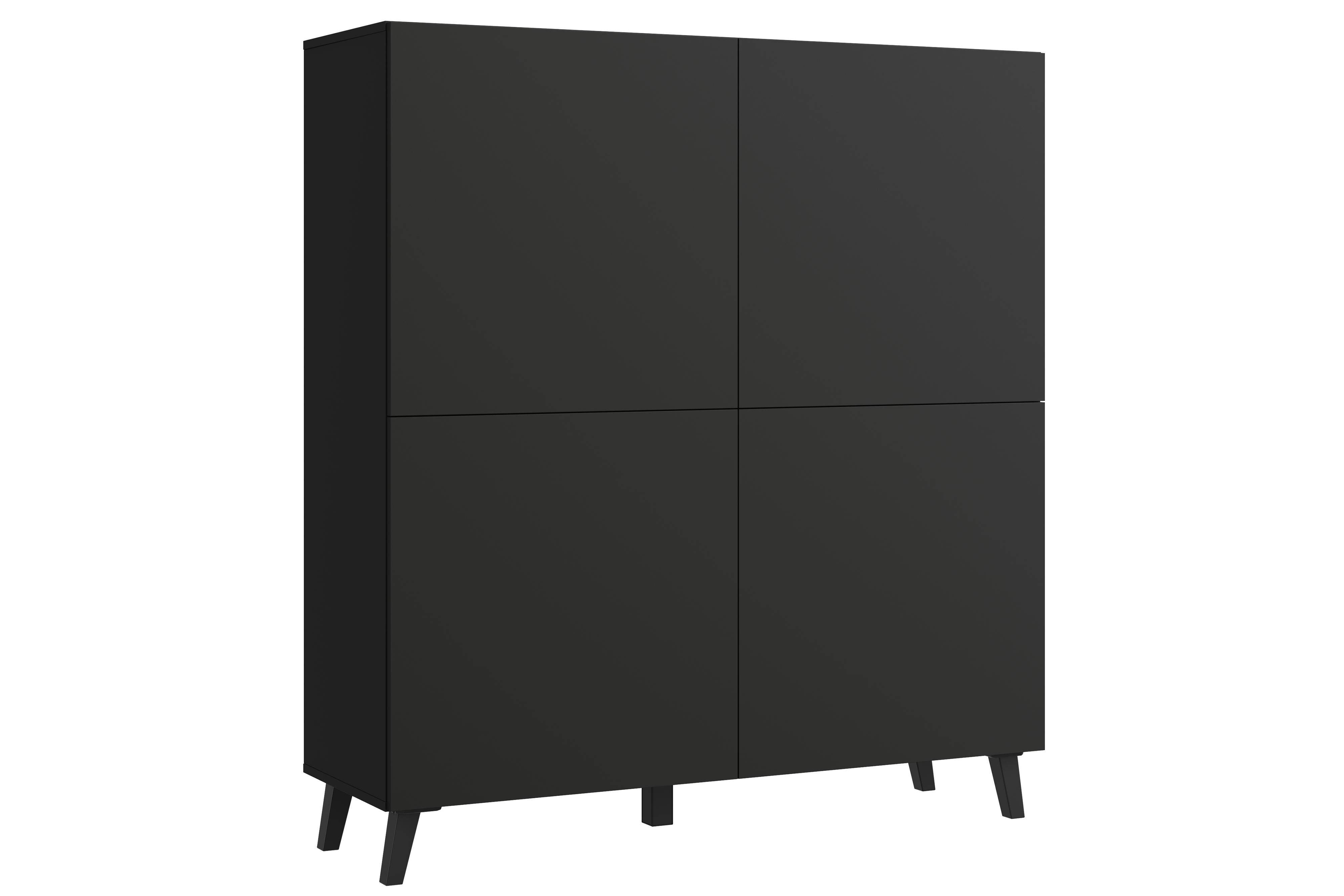 MINIO go for it, Hohe Kommode LOKET 120 cm – Elegantes Sideboard mit viel Stauraum und schrägen Füßen, Graphit Schwarz Farbe PHUH120Z