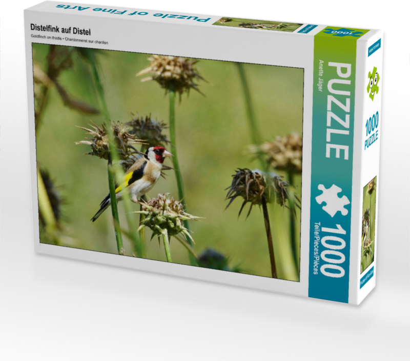 CALVENDO Puzzle Distelfink auf Distel 1000 Teile Puzzle quer | 1000 Teile Lege-Größe 64x48cm Foto-Puzzle für glückliche Stunden