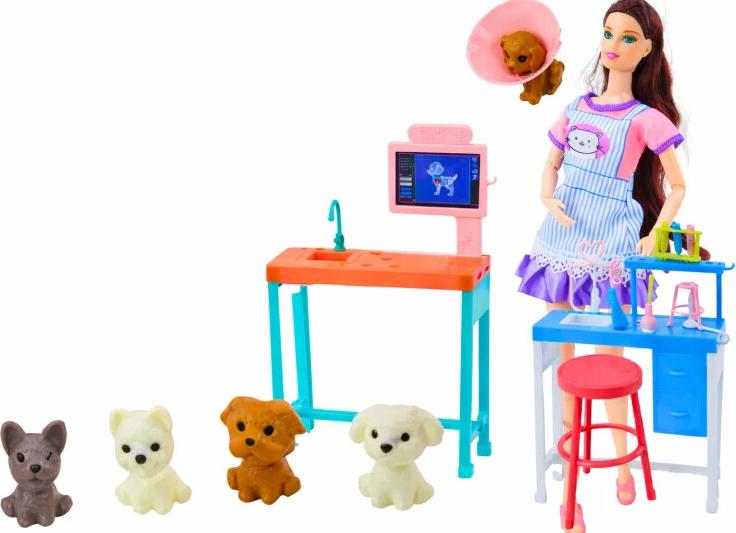 LEAN Toys 17562 Tierärztin-Puppe mit Zubehör