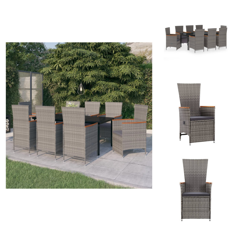 vidaXL 9-dielny záhradný jedálenský set s vankúšmi sivý - Záhradné nábytkové zostavy