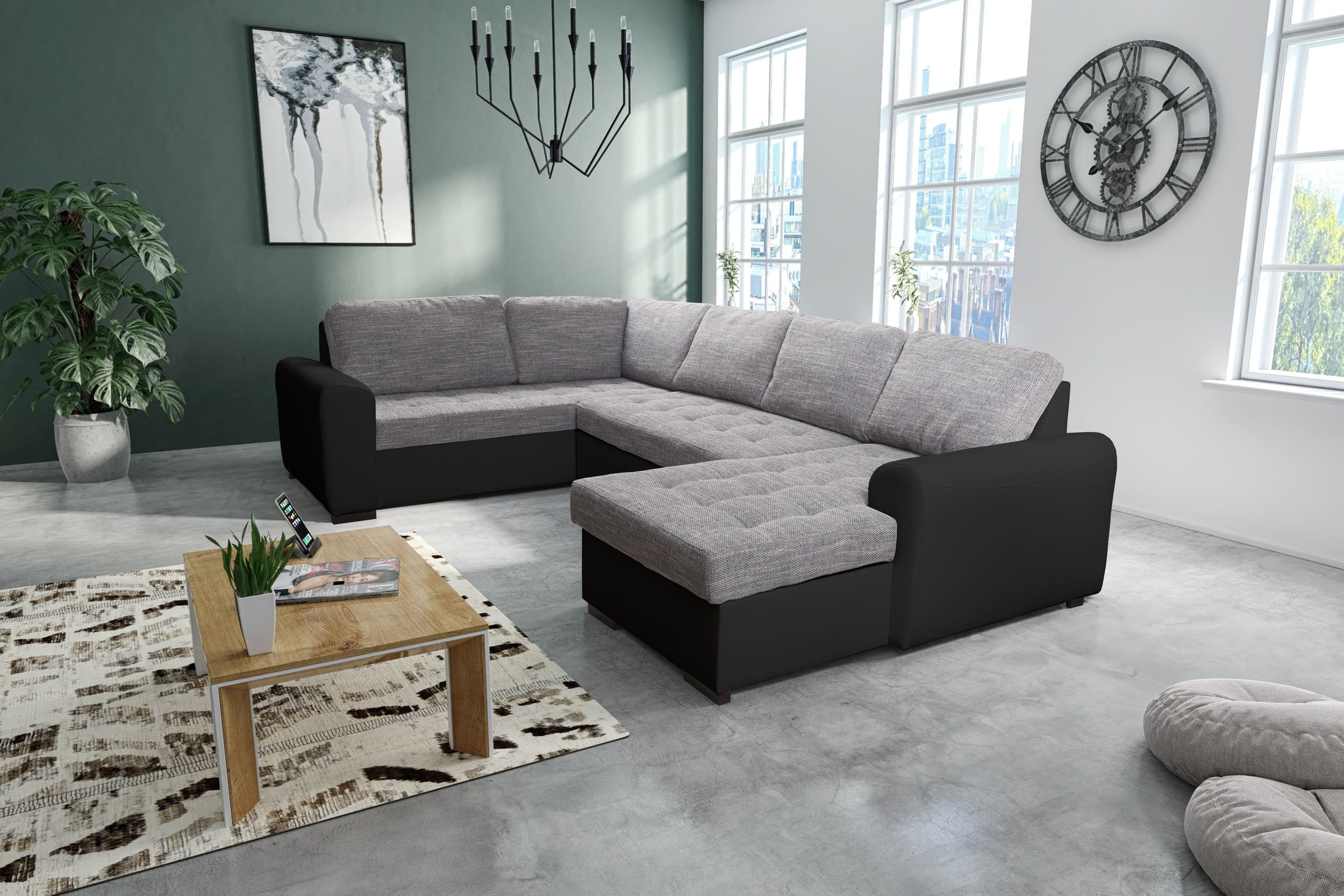 Wohnlandschaft Mirjan24 Ecksofa Wicenza mit Schlaffunktion Bettfunktion U-Form Soft 011 + Lux 06 Große Farbauswahl Design Big Sofa Eckcouch Couch