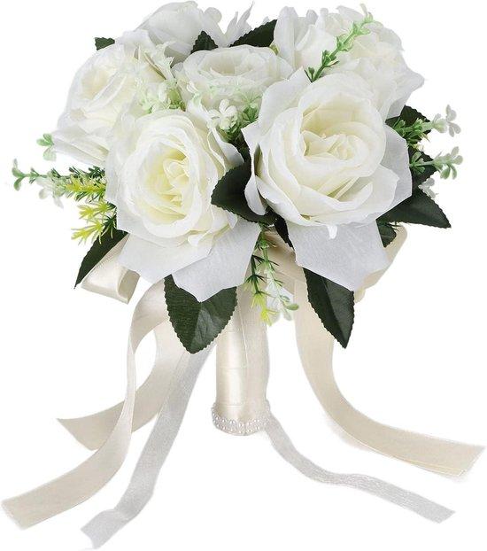 OEM Silk Blumen Hochzeitstrauß - Faux Rosen - Hochzeitstrauß für Brautstrauß - Mädchen Hochzeitstrauß (Milchweiß weiß) 2026