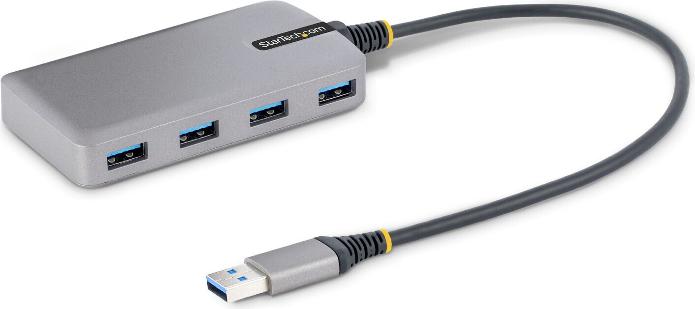 StarTech.com 4-portový rozbočovač USB, USB3.0 5Gb/s, napájaný zo zbernice, rozbočovač USB-A na 4x USB-A s voliteľným vstupom pomocného napájania, prenosný rozbočovač USB na pracovný stôl/notebook s pripojeným káblom s dĺžkou 1 stopa (30 cm)