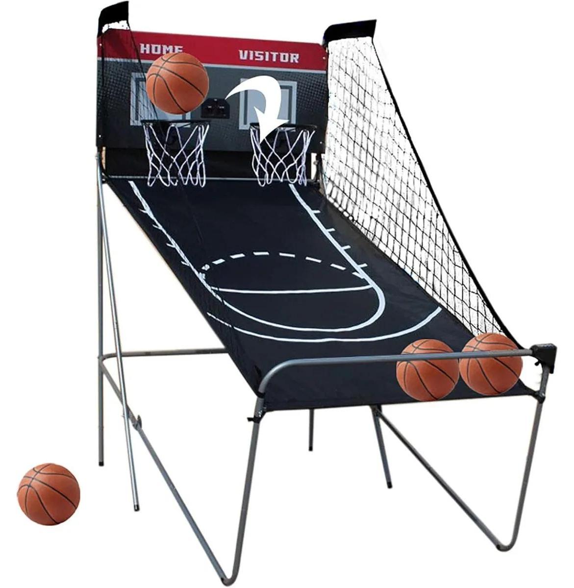 StarTech Basketball-Arcade - Klappbar Dual Shot 2-Spieler - Elektronischer Punktzähler 3x AA - Stahl/MDF/Nylon/Gummi - 110×205×210 cm - Schwarz
