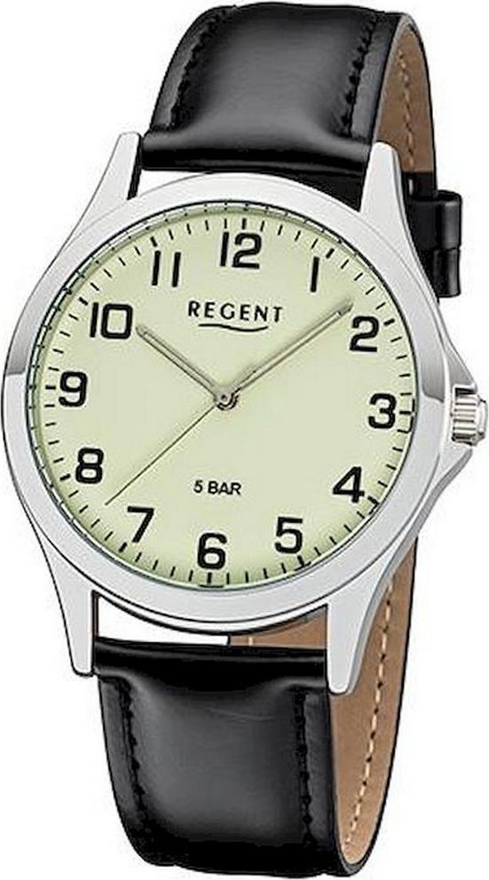 REGENT 1112426 Herrenuhr 39 mm Leuchtzifferblatt Leder 5 BAR