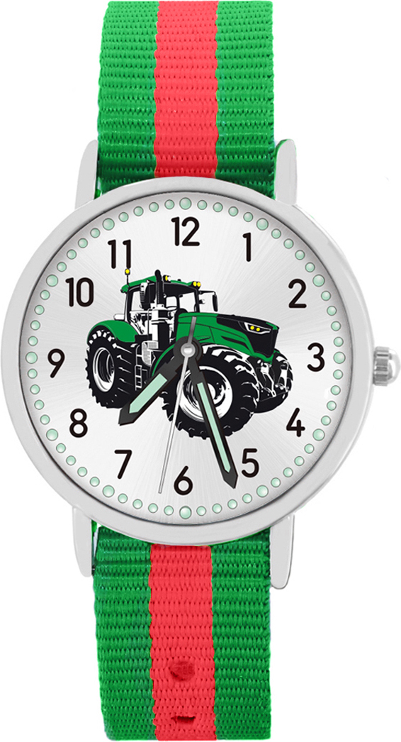 Pacific Time Kinder Armbanduhr Traktor Trecker grün Wechselarmband grün-rot 87649