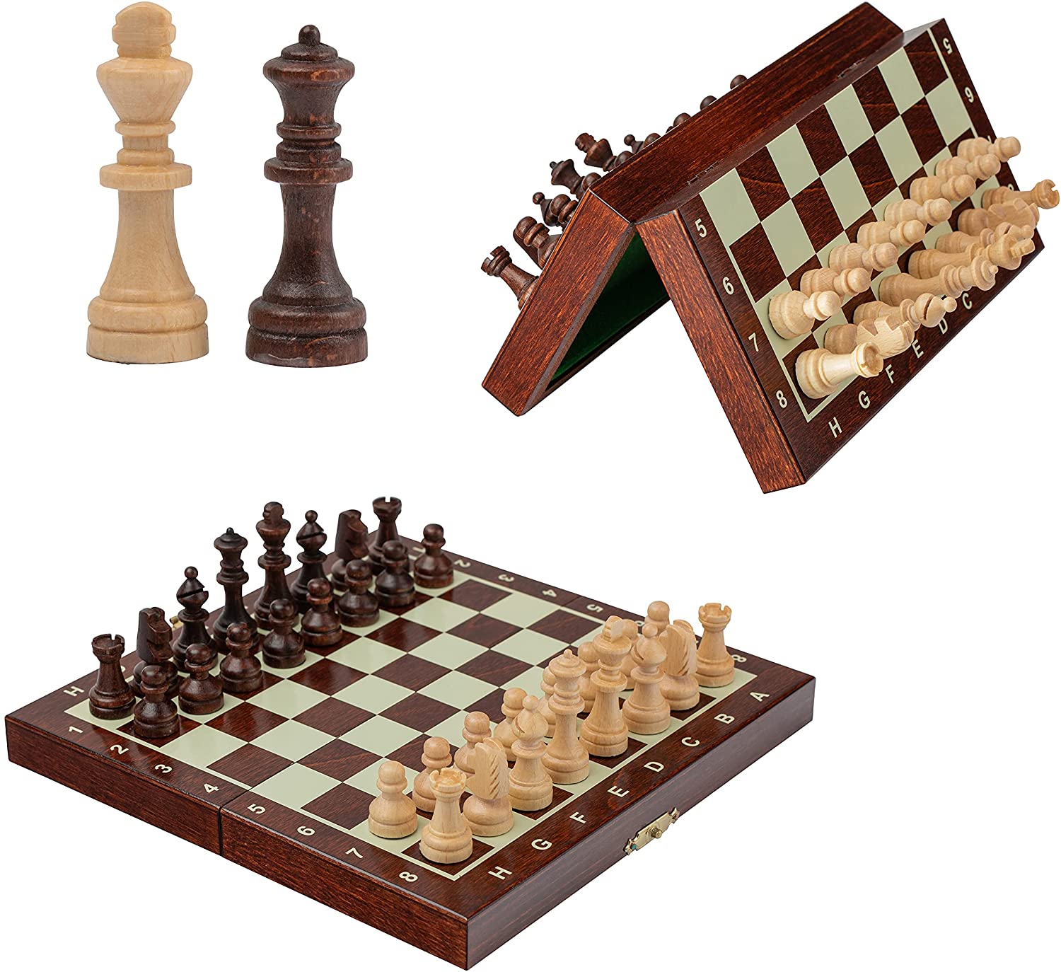 Schach; Sehr schönes Schachspiel aus Holz Schachbrett 48 x 48 cm grün 